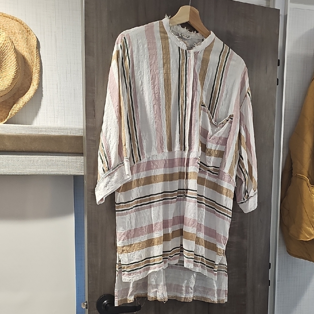 Free People Multicolor Striped Long Sleeve Dress Tunic Oversized